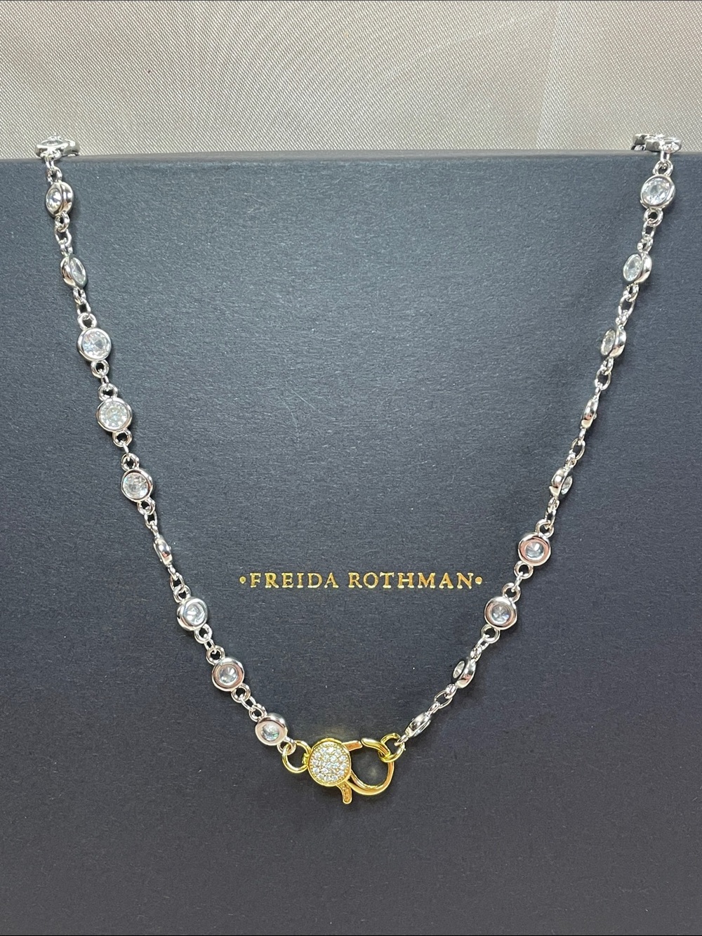 Freida Rothman Brass Base Two-Tone Lumi Bezel Necklace 24" NWT $135 MSRP